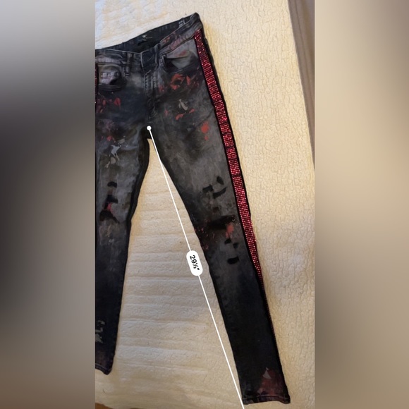 Jordan Craig Stripes denim Streetwear jean size 30/32 distressed rhinestone - Picture 14 of 16